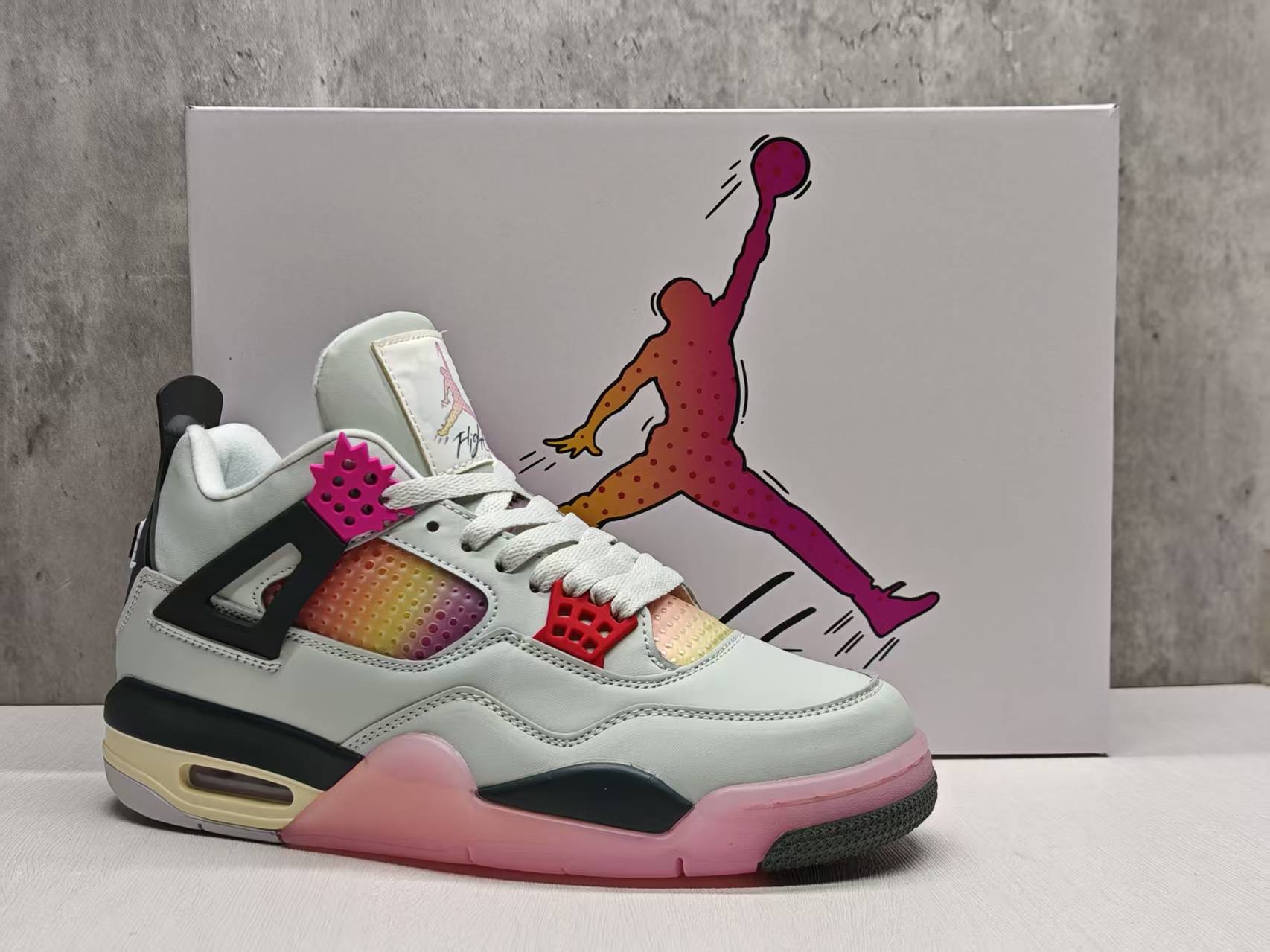 Air Jordan 4 Gradient Rainbow Pink Collab Limited Edition.