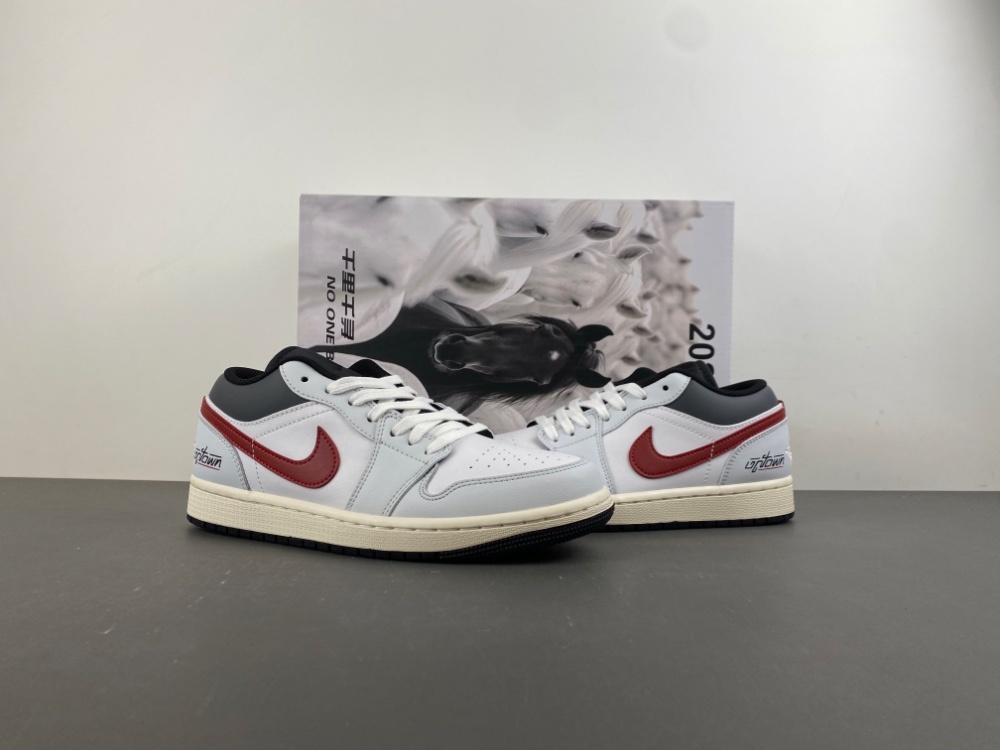 Air Jordan 1 Low White/Grey/Light Jade Red Low Top.