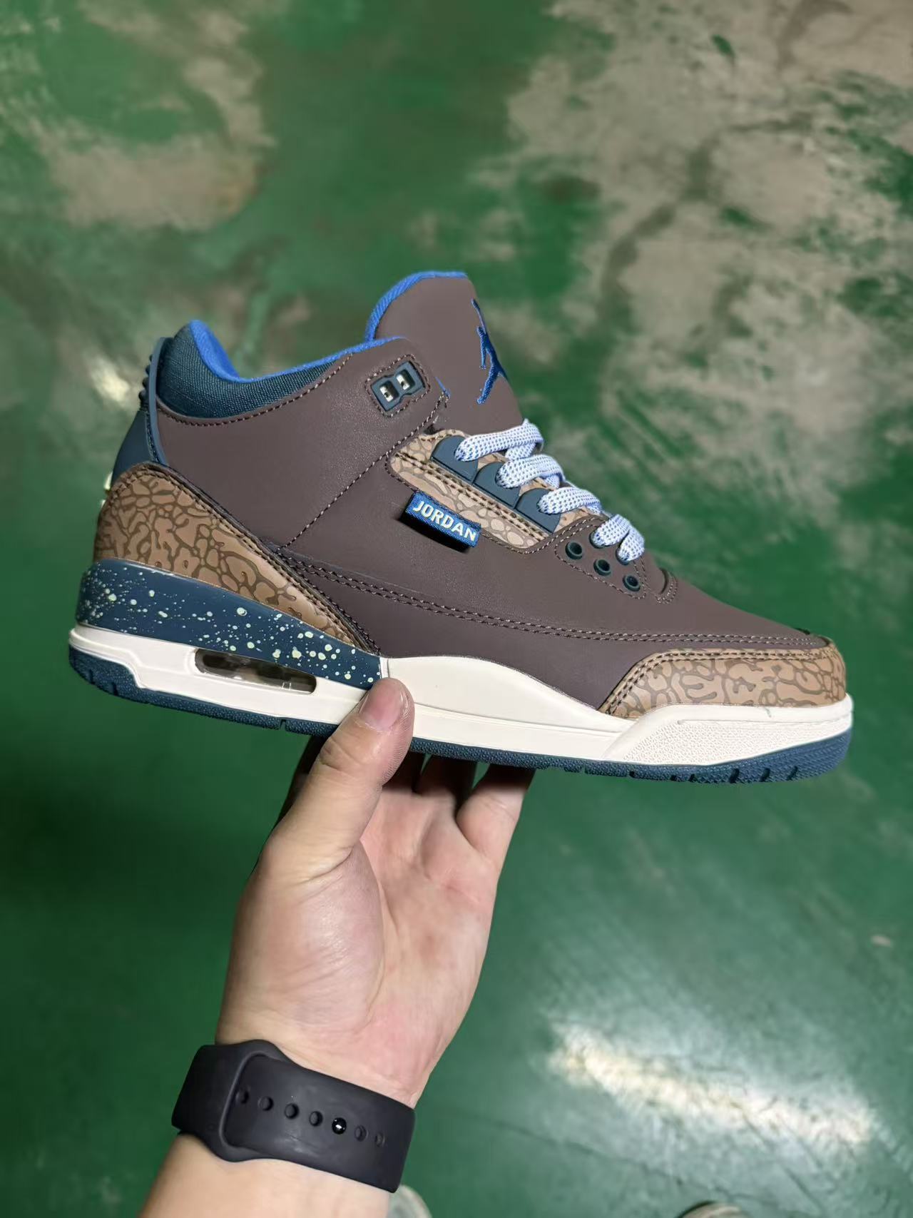 Air Jordan 3 Brown/Blue Splatter Workwear Custom Edition.